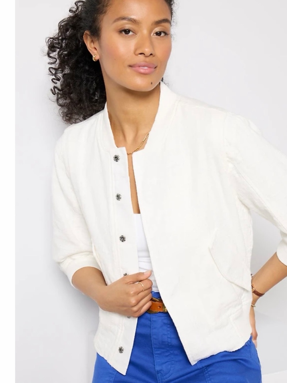 Bobi White Bomber Jacket from Evereve Size Large